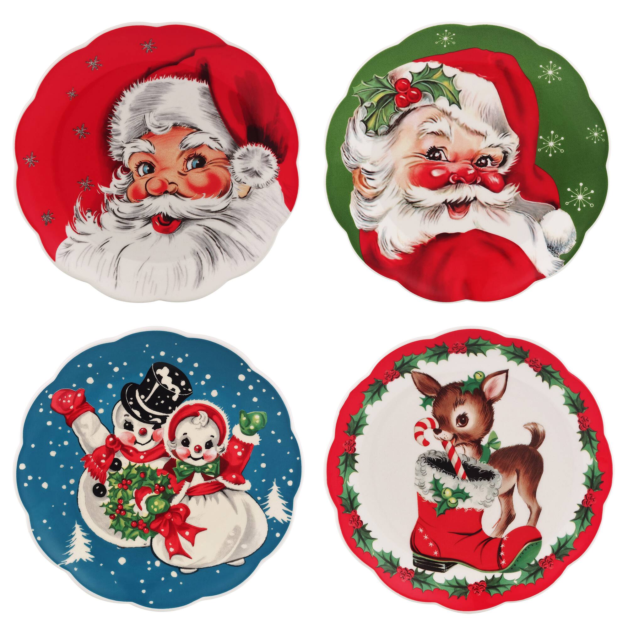 Christmas Vintage Scalloped Plates Set